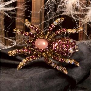 Gold and Pink Bejeweled Spider Brooch